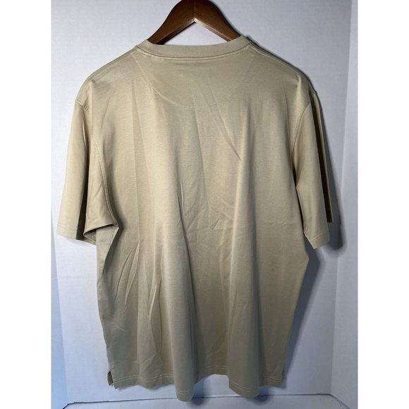 Bugatchi Uomo Men's Round Neck‎ Short Sleeve Pullover Shirt. Cream. Medium - Picture 3 of 5